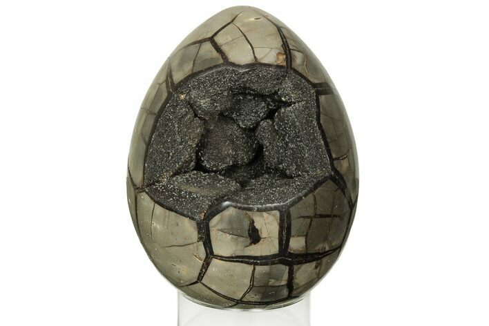 Septarian Dragon Egg Geode - Black Crystals #219114